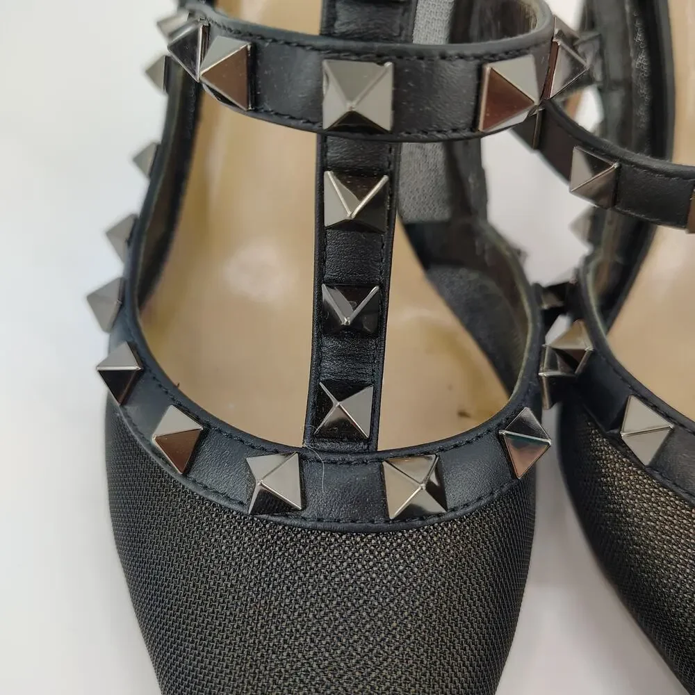 Valentino Garavani Mesh Rockstud Cage T-Strap Pumps Black Size 38 Italy